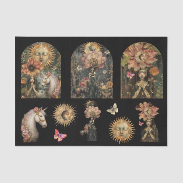 Papier Mousseline Dark Moody Fantasy Garden Girls Decoupage (Recto)