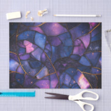 Dark Purple Pink Blue Gold  Watercolor Mosaic 
