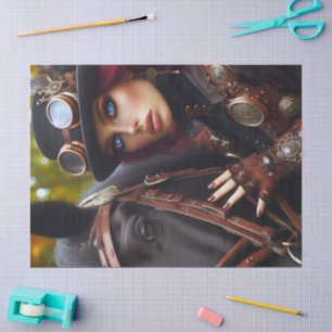 Papier Mousseline Dark Rider Steampunk Découpage Victorian Lady