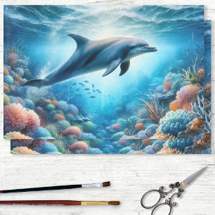 Papier Mousseline Dauphin Ocean Reef Aquarelle Découpage