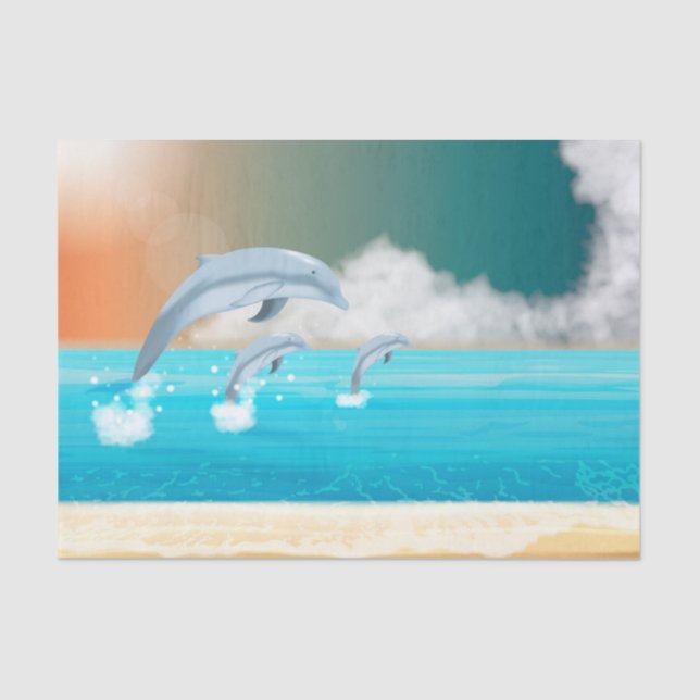 Papier Mousseline dauphins faisant des sauts dans l'océan        (Recto)