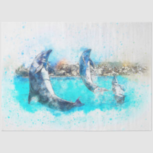 Papier Mousseline Dauphins Jumping Aquarelle Découpage Art