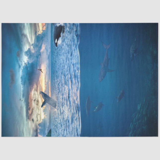 Papier Mousseline Dauphins Sea Ocean Decoupage Papier Tissu (Recto)