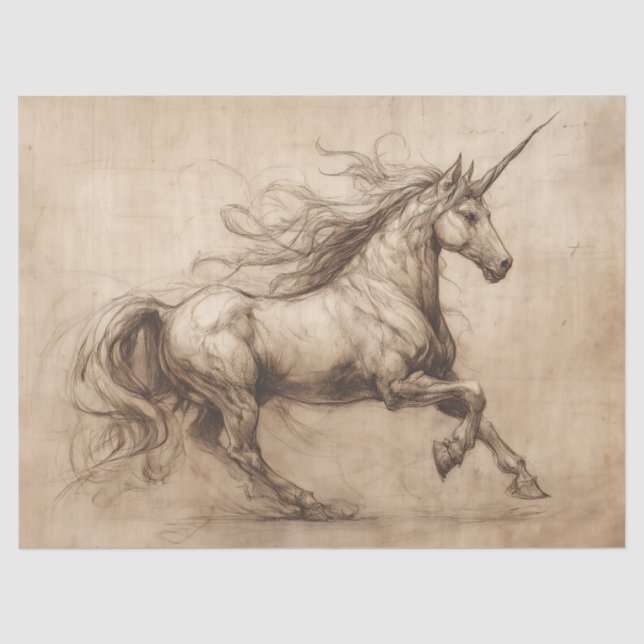 Papier Mousseline DaVinci Unicorn croquis (Recto)