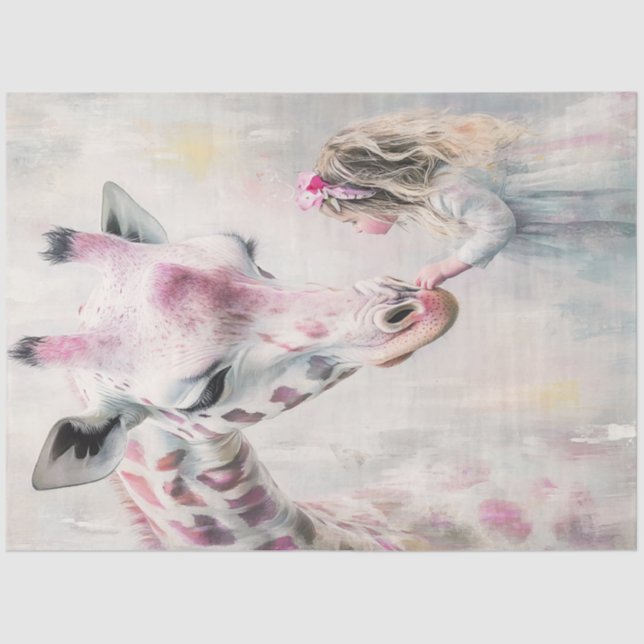 Papier Mousseline Déchoupage Girafe Rose Whimsical fille Lil (Recto)