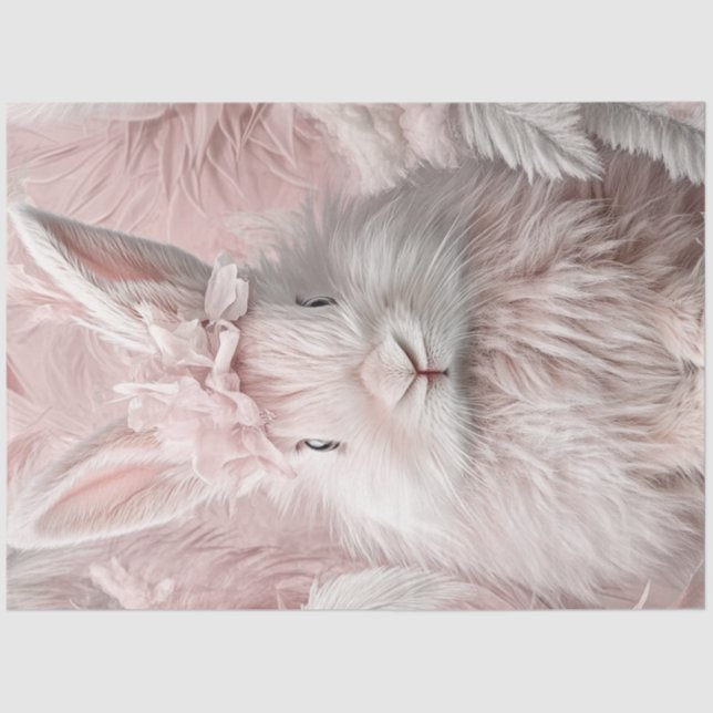 Papier Mousseline Déchoupage Lapin Pâques Rose (Recto)