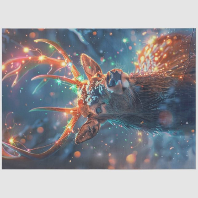 Papier Mousseline Déchoupage renne lunaire avec lumières (Recto)