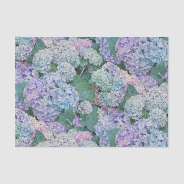 Papier Mousseline Décopage d'Hydrangea bleu violet floral chic (Recto)