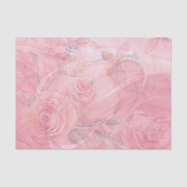 Papier Mousseline Décor Charmant Pink Decoupage Design Pot à Thé (Recto)