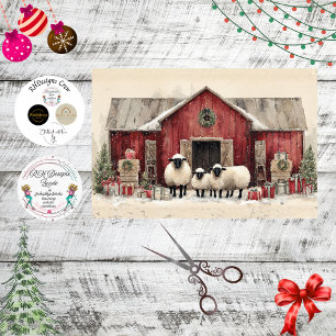 Papier Mousseline Décor de Noël vintage : moutons dans une grange ro