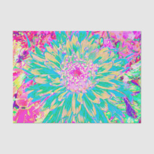 Papier Mousseline Décor Turquoise vert et rose chaud Dahlia Flower