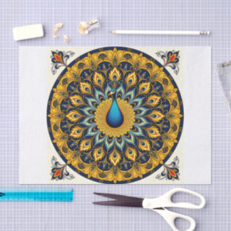 Papier Mousseline Decorative peacock bird on white