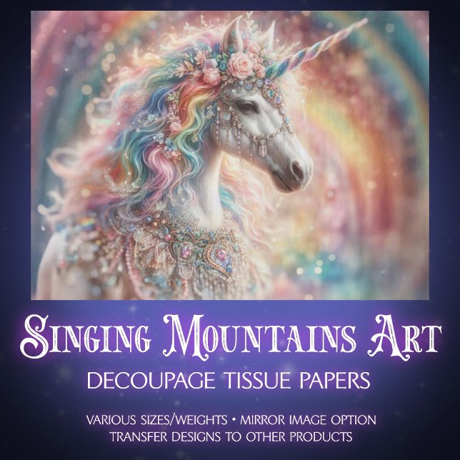 Papier Mousseline Decorative Rainbow Unicorn Art Craft Decoupage  (Créateur téléchargé)