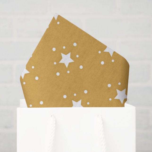 Papier Mousseline Decorative Stars on Gold Background (Sac cadeau)