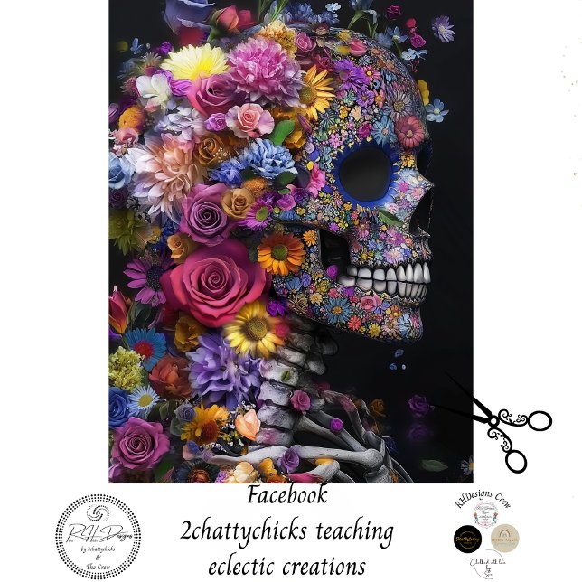 Papier Mousseline Découpage3 Fleurs vives crânes Mélange de supports (Créateur téléchargé)