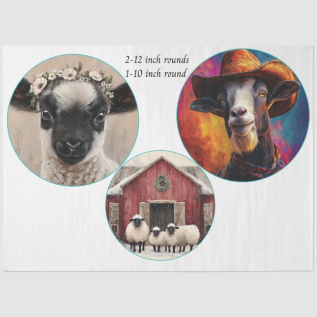 Papier Mousseline Decoupage 12 & 10" Round Farm Animals  (Recto)