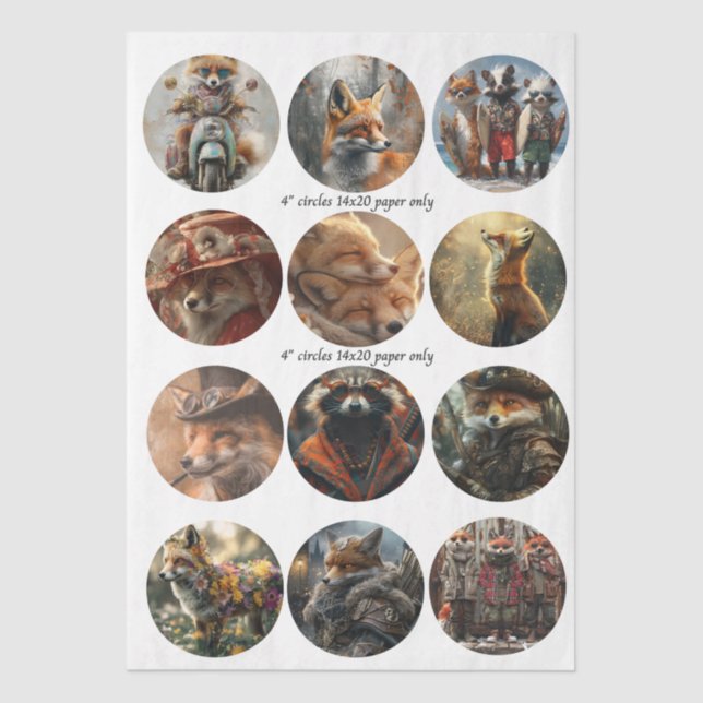 Papier Mousseline Decoupage 12 Fox 4" Coaster Woodland Designs  (Recto)
