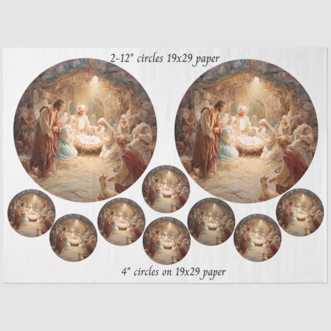 Papier Mousseline Decoupage 12" Nativity Scene Circles & 8 Coasters  (Recto)