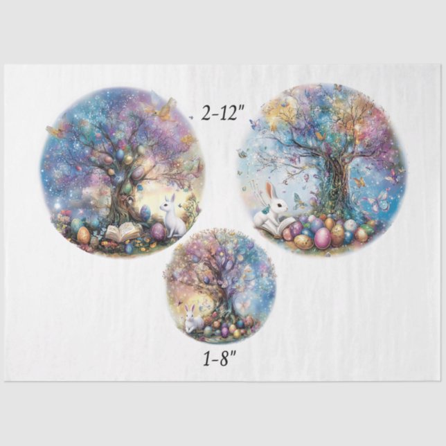 Papier Mousseline Decoupage 2-12" & 1-8" rounds Easter Egg Tree  (Recto)