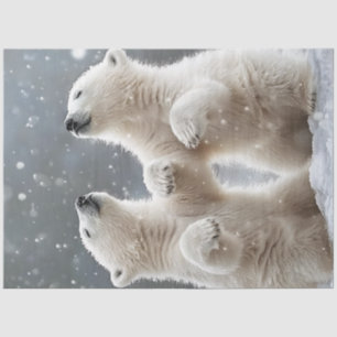 Papier Mousseline Découpage 2 Cubs d'ours polaires jouant dans la ne