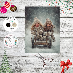 Papier Mousseline Decoupage 2 Enfants Rient et Tobogganne dans la Ne