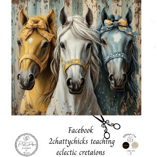 Papier Mousseline Découpage 3 Chevaux Bandanas Arrière - plan en dét