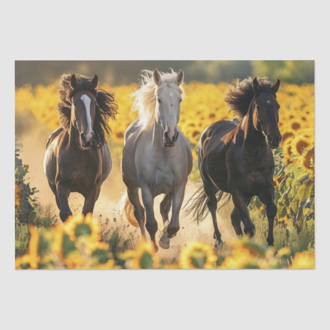 Papier Mousseline Découpage 3 Chevaux Courant Fleurs de soleil (Recto)
