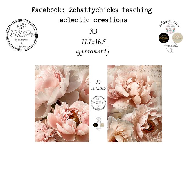 Papier Mousseline Decoupage A3 Botanical Peach Designs Scrapbooking (Créateur téléchargé)