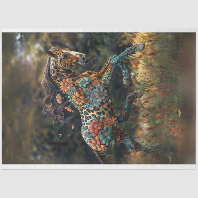 Papier Mousseline Découpage à cheval à galopante à fleurs lunaires (Recto)