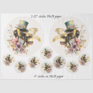 Papier Mousseline Decoupage Abeille Fantaisiste Ronds de 12" Tasses