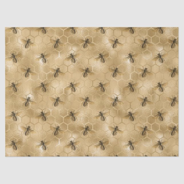 Papier Mousseline Découpage abeilles et peigne d'or (Recto)