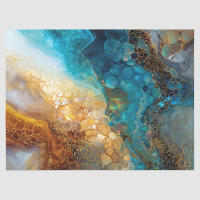 Papier Mousseline Découpage Abstrait Blue and Gold (Recto)