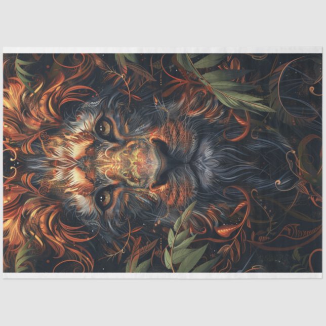 Papier Mousseline Découpage Abstrait Lion de couleur vive (Recto)