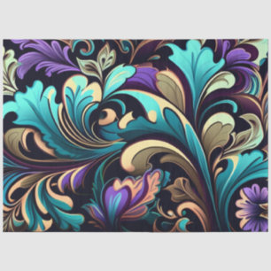 Papier Mousseline Découpage Abstrait motif floral bleu pourpre