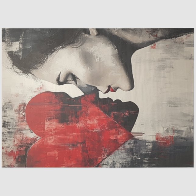 Papier Mousseline Découpage Abstrait Valentine Coeur Couple (Recto)