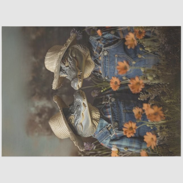 Papier Mousseline Découpage Agriculture Alligator Couple (Recto)