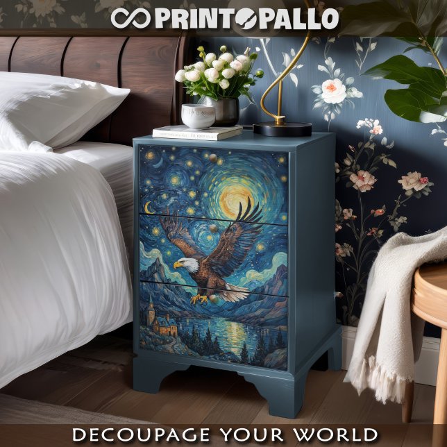 Papier Mousseline Decoupage - Aigle dans un monde de Van Gogh -  (Créateur téléchargé)