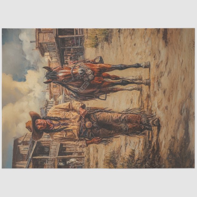 Papier Mousseline Découpage American Indian & Horse Western Town (Recto)