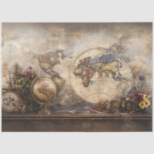 Papier Mousseline Découpage Ancien Monde Carte Exploration Historiqu