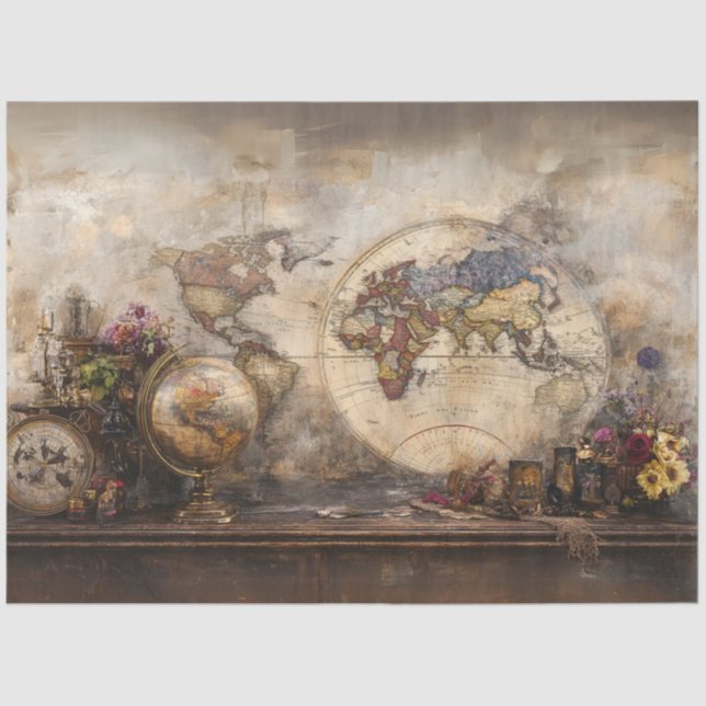 Papier Mousseline Découpage Ancien Monde Carte Exploration Historiqu (Recto)