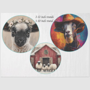 Papier Mousseline Découpage Animaux de la ferme ronds de 12 et 30 cm