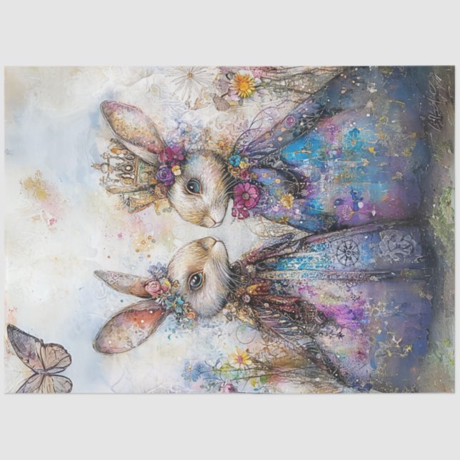 Papier Mousseline Découpage Anthropomorphes habillés lapins de Pâque (Recto)