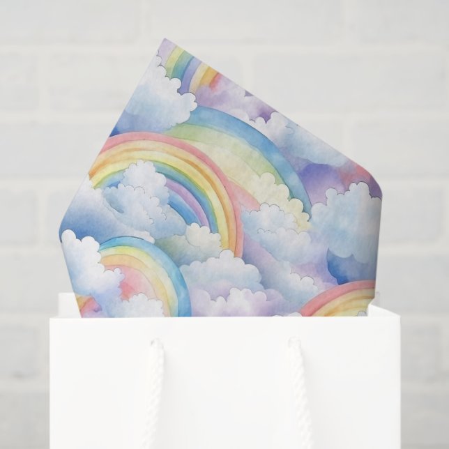 Papier Mousseline Découpage Aquarelle arc-en-ciel Anniversaire (Sac cadeau)