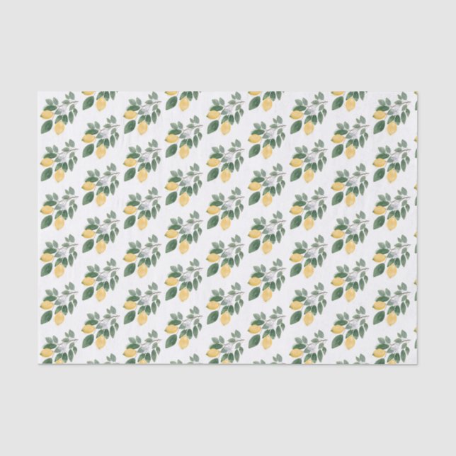 Papier Mousseline Découpage aquarelle boho citrons et verdure (Recto)