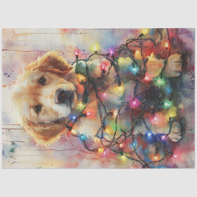 Papier Mousseline Découpage Aquarelle Noël Retriever Pup (Recto)