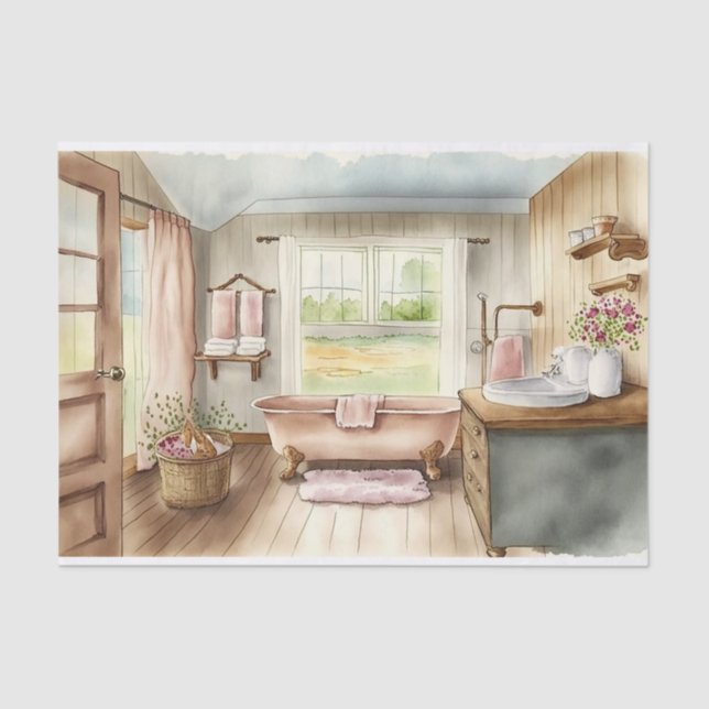 Papier Mousseline Découpage aquarelle Pays Salle de bain (Recto)