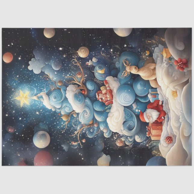 Papier Mousseline Découpage Arbre de Noël bleu blanc Abstrait (Recto)