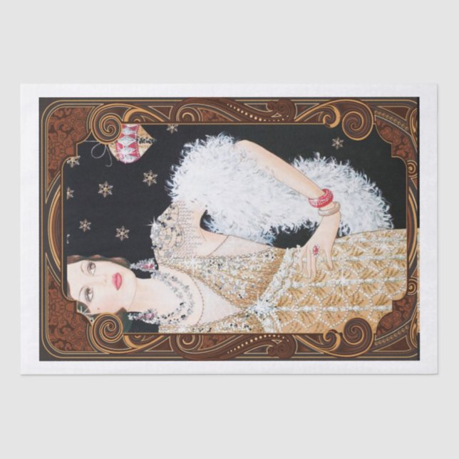 Papier Mousseline Découpage Art déco femme de Noël (Recto)