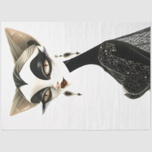 Papier Mousseline Découpage Art déco noir blanc Feline