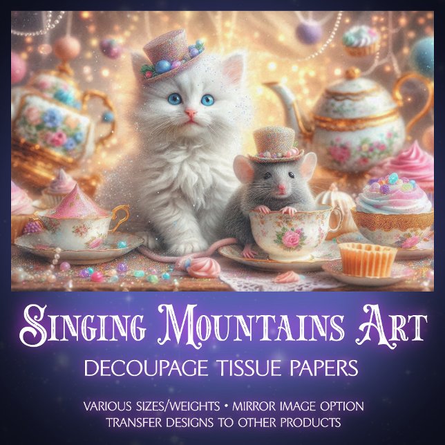 Papier Mousseline Découpage Art Imaginaire Chat et Tea Party (Créateur téléchargé)